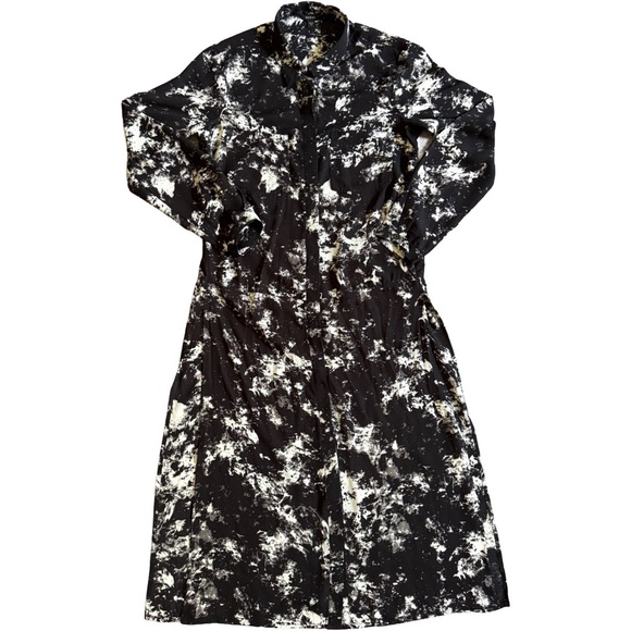 GUESS BLACK AND WHITE MARBLE PRINT TIE FRONT BUTTON DOWN BLOUSE SIZE XS - Picture 3 of 12